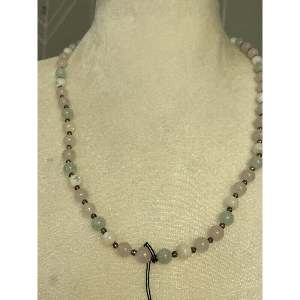 Vintage Gemstone Beaded Necklace Mother of Pearl - Picture 7 of 11